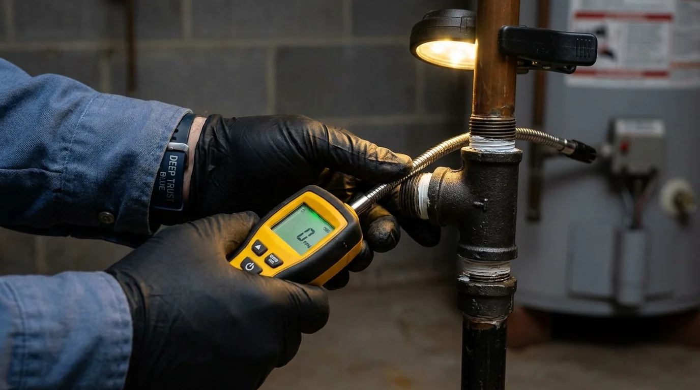Gas leak detection with electronic sniffer by Johns Plumbing LLC in Appomattox