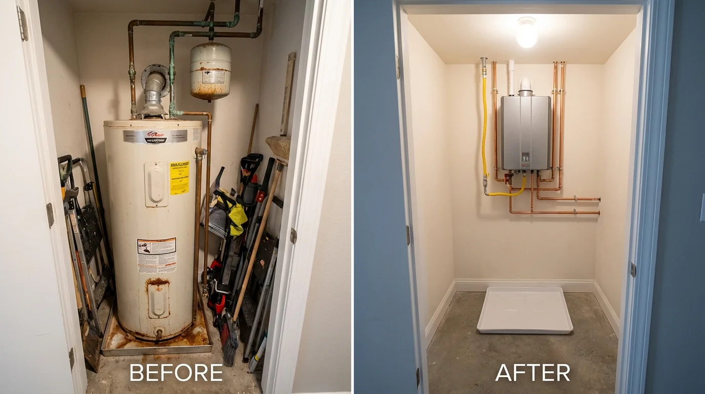 Tank water heater versus wall-mounted tankless unit comparison for Appomattox, VA homeowners